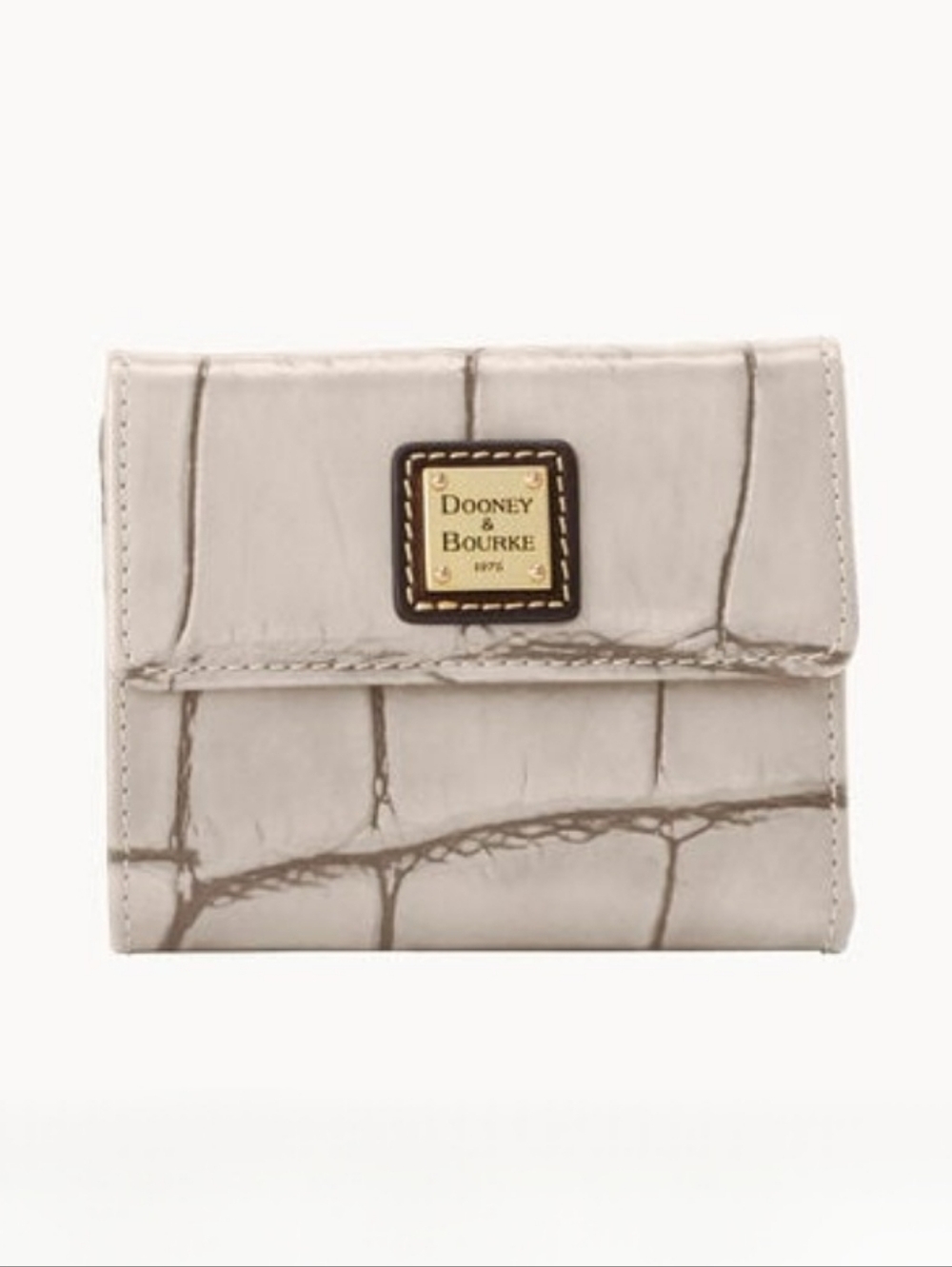 🔥Dooney & Bourke Denison Small Flap Wallet In Taupe Croc Embossed Leather NEW!